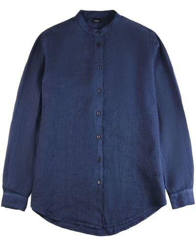 Fay Band-collar Linen Shirt - Blue