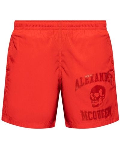 Alexander McQueen Short de bain à logo imprimé - Rouge