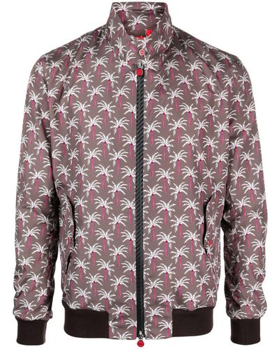 Kiton Palm Tree-print Bomber Jacket - Brown