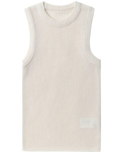 Low Classic Crew-neck Sleeveless Knitted Top - Natural