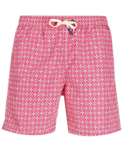 Altea Geometric-print Drawstring Swim Shorts - Pink