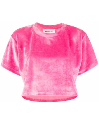 Styland Camiseta corta con efecto de terciopelo - Rosa