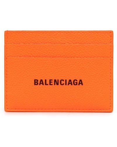 Balenciaga Logo-lettering Leather Card Holder - Orange