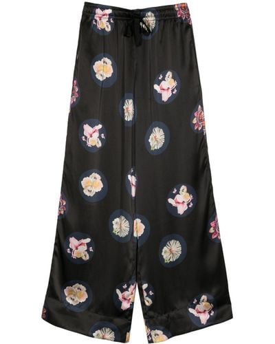 Cynthia Rowley Moonlit Petal Silk Pyjama Trousers - Black