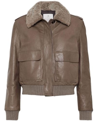 Brunello Cucinelli Padded Leather Jacket - Brown