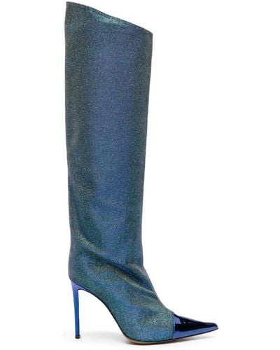 Alexandre Vauthier Alex 105mm Glittered Leather Boots - Blue