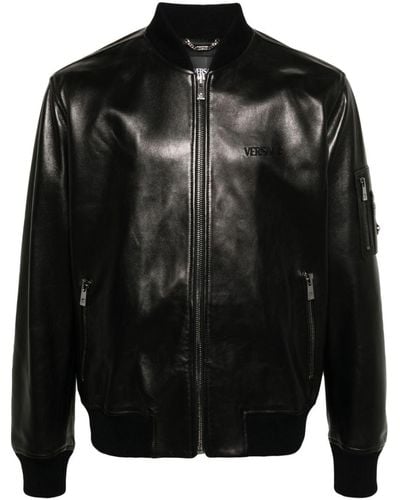 Versace レザー ボンバージャケット - ブラック
