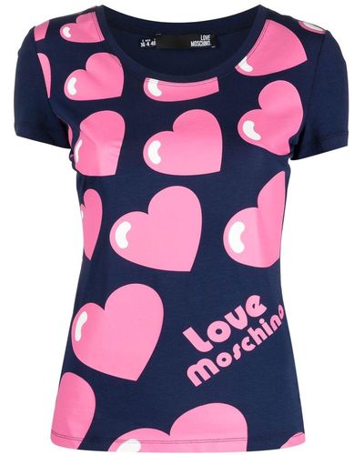 Love Moschino T-Shirt mit Herz-Print - Blau