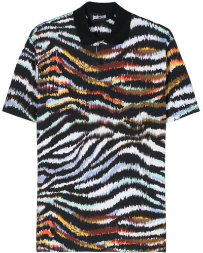 Just Cavalli Zebra-print Cotton Polo Shirt - Black
