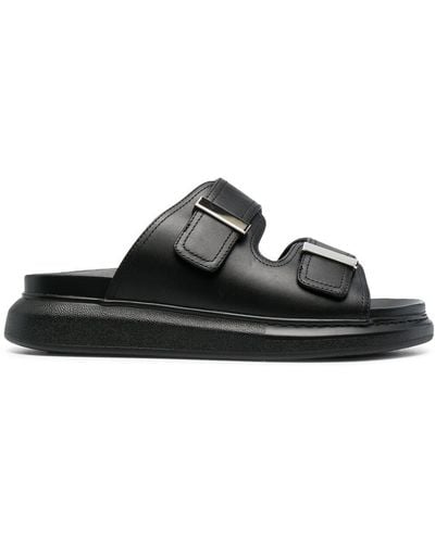 Alexander McQueen Hybrid Black Leather Slide Sandals