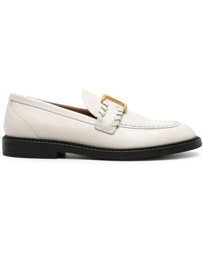 Chloé Marcie Embellished Leather Loafers - White