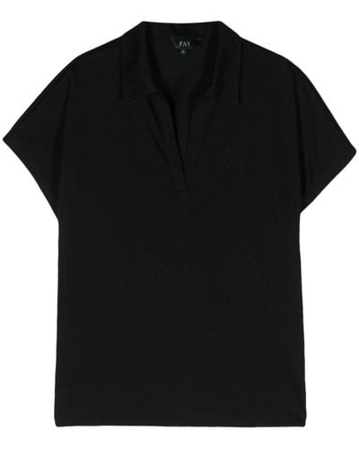 Fay Logo-embroidered Piqué Polo Shirt - Black