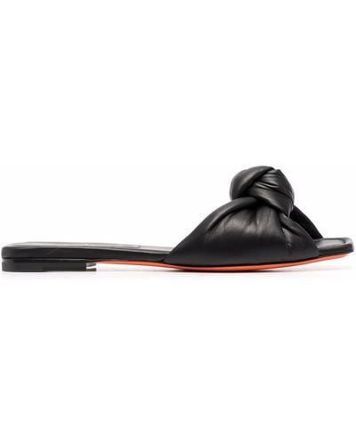 Santoni Knot-strap Leather Sandals - Black