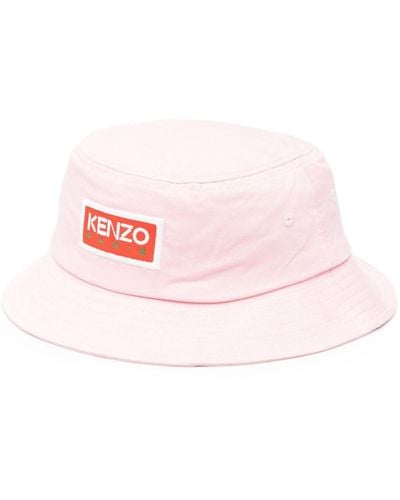 KENZO Logo-patch Cotton Bucket Hat - Pink