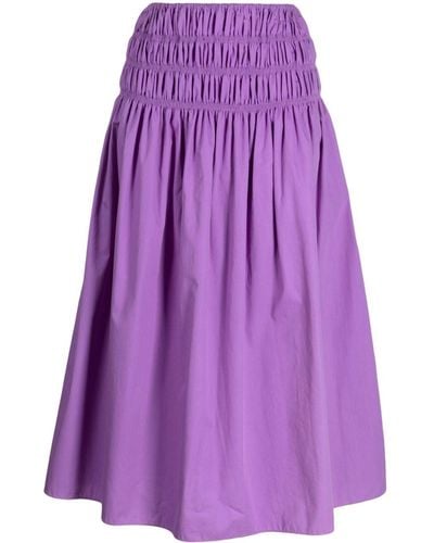 Bambah Gathered Cotton-poplin Midi Skirt - Purple