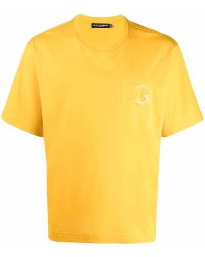 Dolce & Gabbana Logo-embossed Cotton T-shirt - Yellow