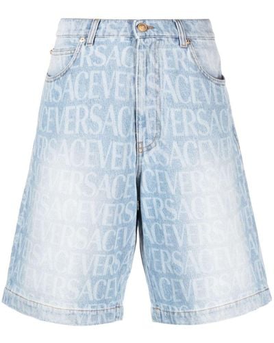 Versace Allover Denim Shorts - Blue