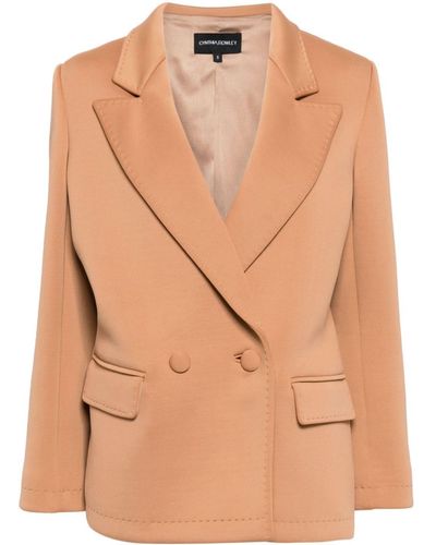 Cynthia Rowley Wide-lapel Double-breasted Cady Blazer - Natural