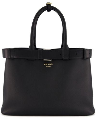 Prada Belted Leather Tote Bag - Black