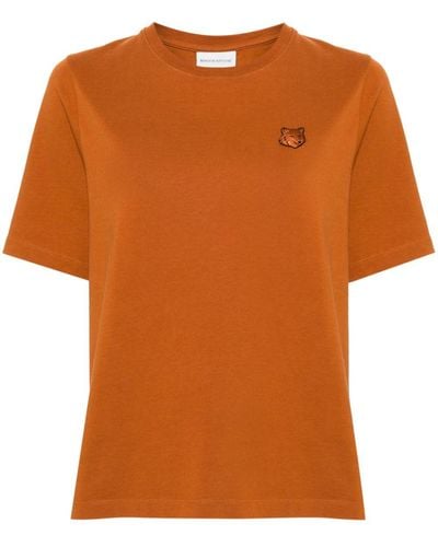 Maison Kitsuné T-shirt Met Patch - Oranje