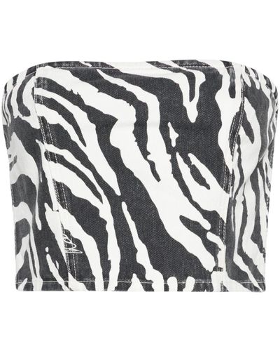 ROTATE BIRGER CHRISTENSEN Zebra-print Denim Cropped Top - White
