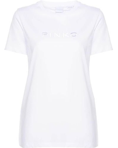 Pinko Logo-embroidered Cotton T-shirt - White