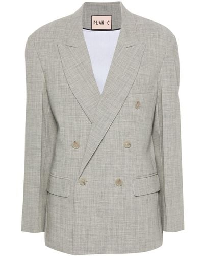 Plan C Double-breasted Wool Blazer - Gray