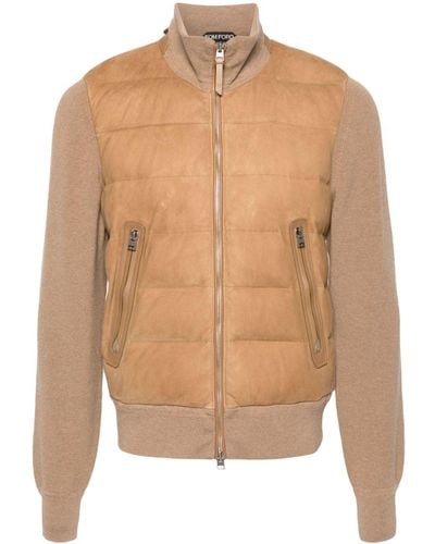 Tom Ford Brown Quilted Paneled Bomber Jacket - Natural