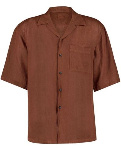 120% Lino Short-sleeve Linen Shirt - Brown