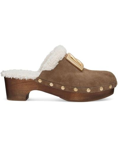 Dolce & Gabbana Suede And Faux Fur Clog - Brown