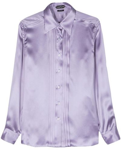 Tom Ford Pintuck-detail Silk Shirt - Purple