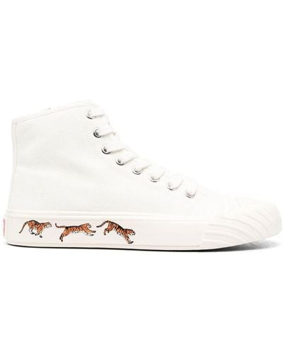 KENZO Tiger-print Lace-up Trainers - White