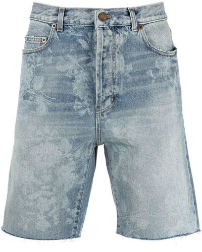 Saint Laurent Paint Splatter-print Denim Shorts - Blue