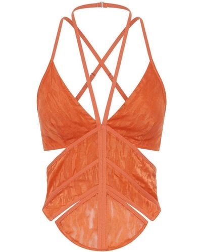 Dion Lee Camouflage Lace-panelled Corset Top - Orange