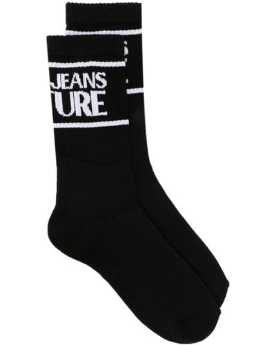 Versace Intarsia-knit Logo Socks - Black