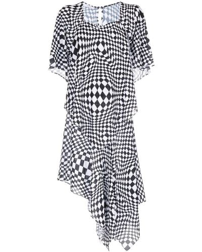 Pushbutton Geometric-print Asymmetric Dress - White