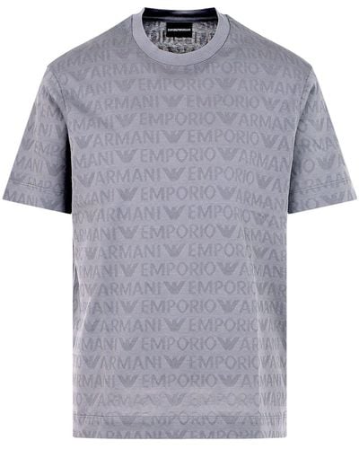 Emporio Armani T-shirt en coton à logo jacquard - Gris