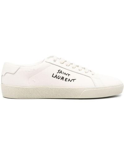 Saint Laurent Sl/06 Worn-look Embroidered Sneakers - Wit