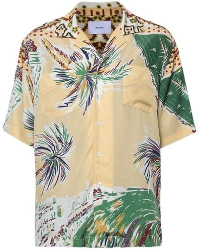 Rhude Palm-print Silk Shirt - Green