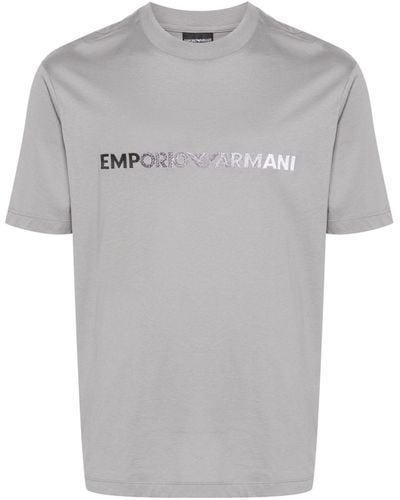 Emporio Armani Logo-embroidered Cotton T-shirt - Gray