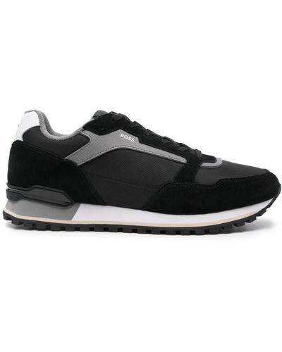 BOSS Lace-up Panelled Trainers - Black