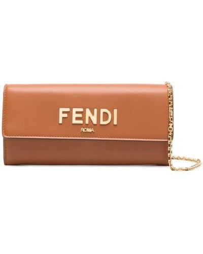 Fendi Logo-lettering Leather Chain Wallet - Brown