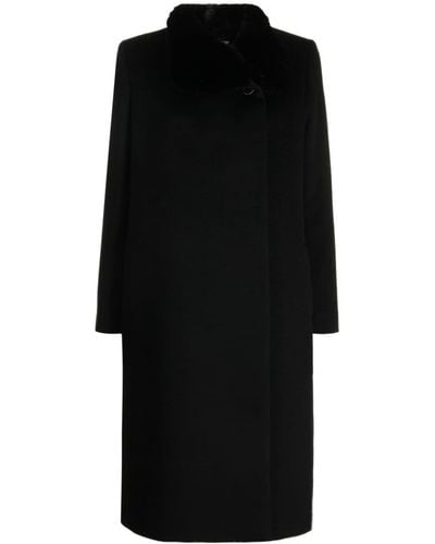 Cinzia Rocca Faux-fur Collar Wool Coat - Black