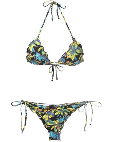 Amir Slama Tropical-print Ruffle Triangle Bikini - Green