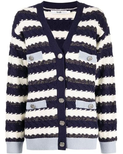 B+ AB Striped Knitted Cardigan - Blue