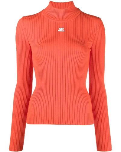 Courreges Logo-patch Roll Neck Sweater - Red