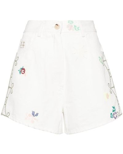 Forte Forte Pantalones vaqueros cortos con bordado floral - Blanco