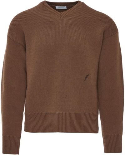 Ferragamo Logo-embroidered V-neck Sweater - Brown
