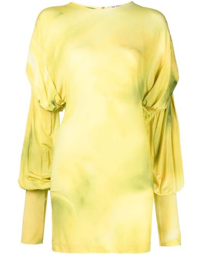The Attico Puff-sleeve Tie-dye Mini Dress - Yellow