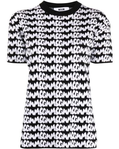 MSGM ロゴ ニットtシャツ - ブラック